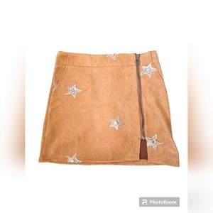 Fab'rik Womens Tan Brown Faux Suede Zipper Mini Skirt With Stars Size Medium